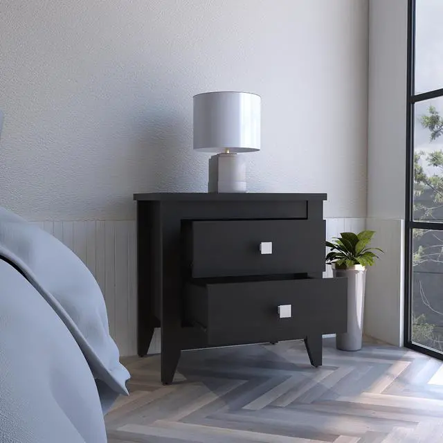 Alt view image 2 of 6 - Amara Nightstand , End Table, Side Table Two Shelves, Four Legs -Black