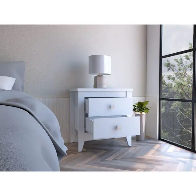Alt view image 5 of 7 - Amara Nightstand , End Table, Side Table Two Shelves, Four Legs -White