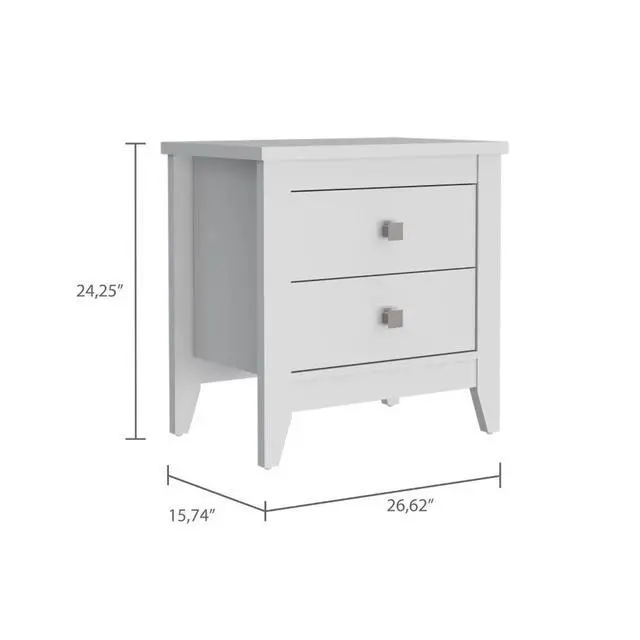 Alt view image 4 of 7 - Amara Nightstand , End Table, Side Table Two Shelves, Four Legs -White