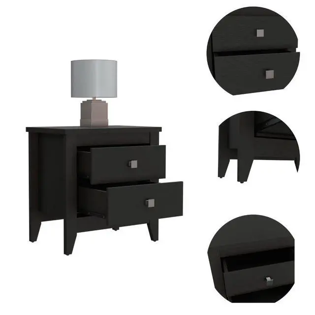 Alt view image 5 of 6 - Amara Nightstand , End Table, Side Table Two Shelves, Four Legs -Black
