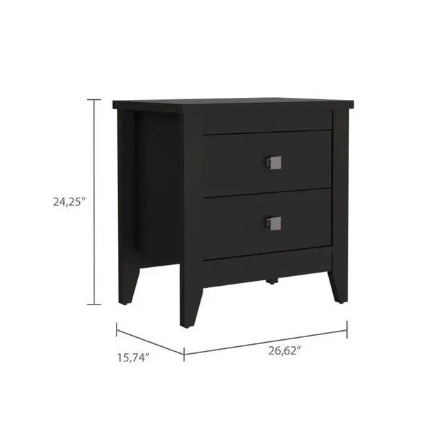 Alt view image 6 of 6 - Amara Nightstand , End Table, Side Table Two Shelves, Four Legs -Black