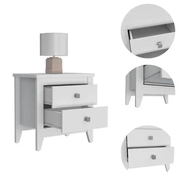 Alt view image 3 of 7 - Amara Nightstand , End Table, Side Table Two Shelves, Four Legs -White