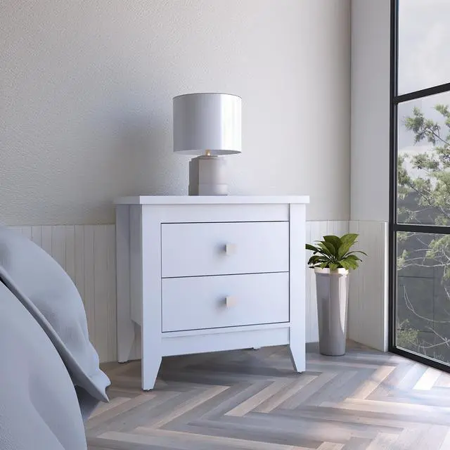 Main image of Amara Nightstand , End Table, Side Table Two Shelves, Four Legs -White
