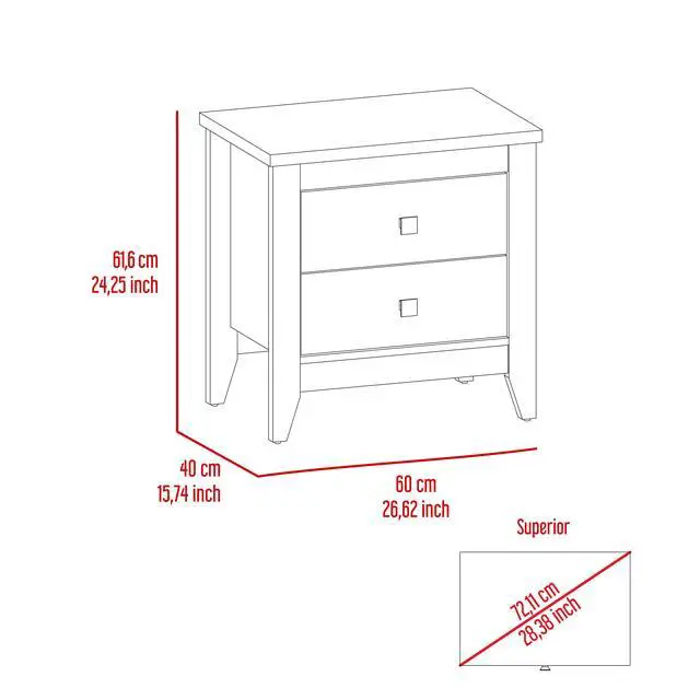 Alt view image 6 of 7 - Amara Nightstand , End Table, Side Table Two Shelves, Four Legs -White