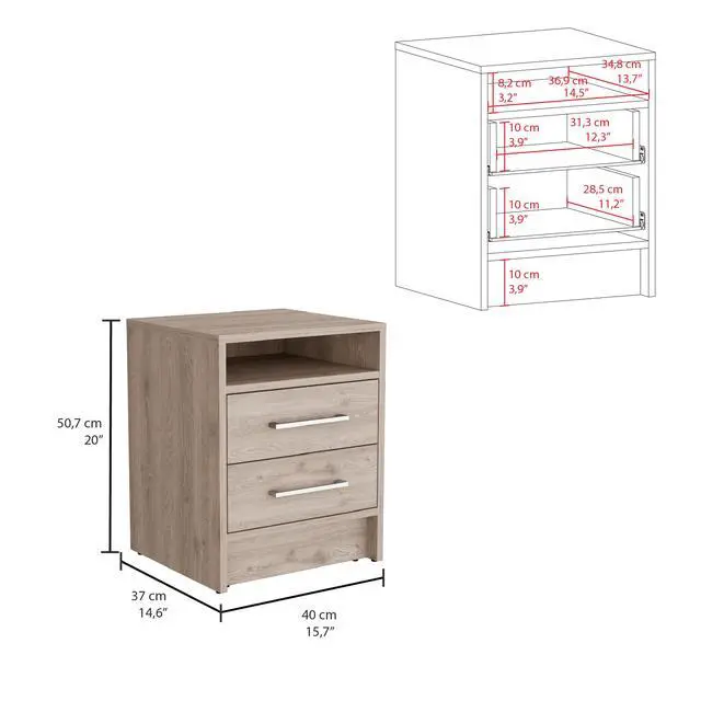 Alt view image 3 of 7 - Eter Nightstand , End Table, Side Table Superior Top, Two Drawers -Light Gray