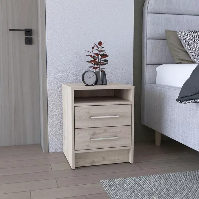 Main image of Eter Nightstand , End Table, Side Table Superior Top, Two Drawers -Light Gray