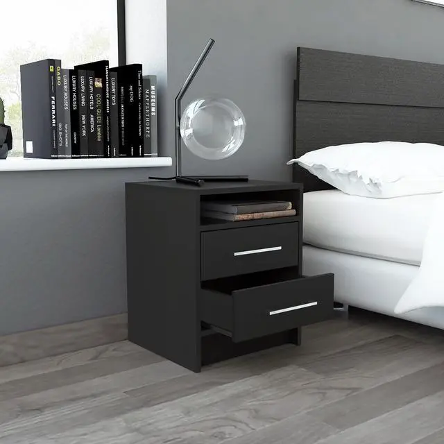 Alt view image 4 of 7 - Eter Nightstand , End Table, Side Table Superior Top, Two Drawers -Black