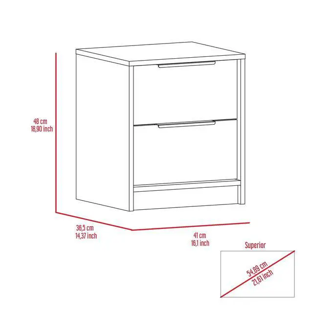 Alt view image 4 of 7 - Kaia Nightstand , End Table, Side Table Two Drawers, Metal Handle -Light Gray