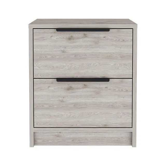 Alt view image 2 of 7 - Kaia Nightstand , End Table, Side Table Two Drawers, Metal Handle -Light Gray