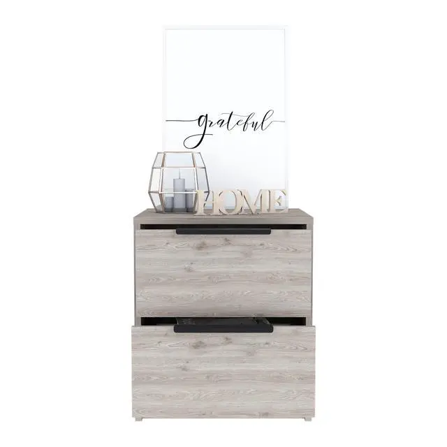 Alt view image 7 of 7 - Kaia Nightstand , End Table, Side Table Two Drawers, Metal Handle -Light Gray