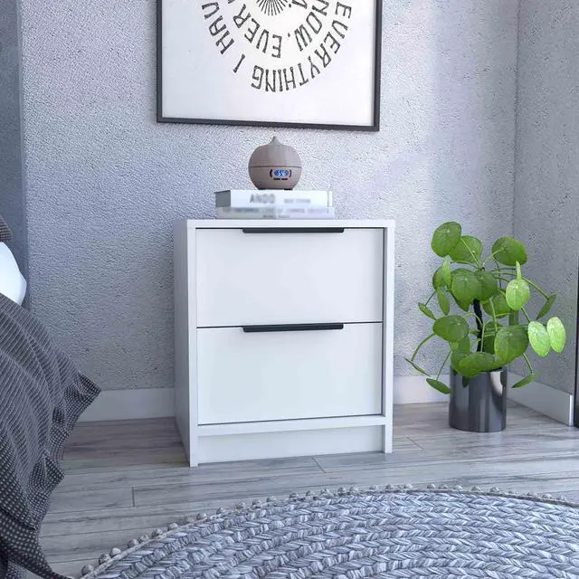 Main image of Kaia Nightstand , End Table, Side Table Two Drawers, Metal Handle -White