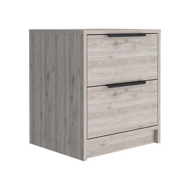 Alt view image 6 of 7 - Kaia Nightstand , End Table, Side Table Two Drawers, Metal Handle -Light Gray