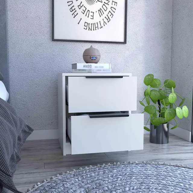 Alt view image 4 of 7 - Kaia Nightstand , End Table, Side Table Two Drawers, Metal Handle -White