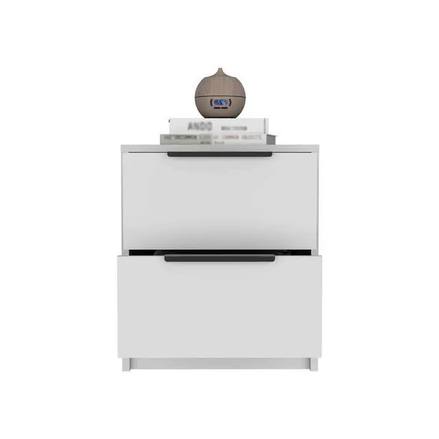 Alt view image 5 of 7 - Kaia Nightstand , End Table, Side Table Two Drawers, Metal Handle -White
