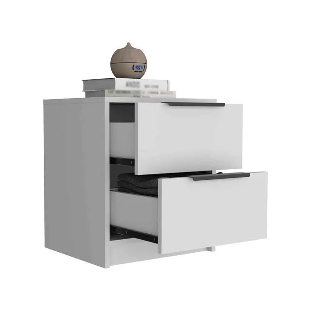Alt view image 7 of 7 - Kaia Nightstand , End Table, Side Table Two Drawers, Metal Handle -White