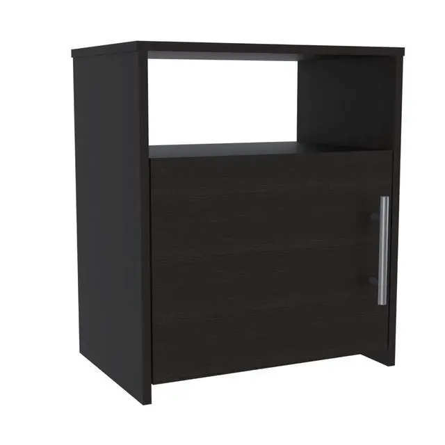 Alt view image 5 of 5 - Nordico Nightstand , End Table, Side Table One Shelf, Single Door Cabinet, Metal Handle -Black
