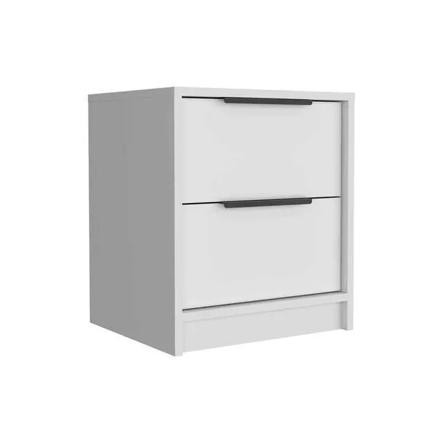 Alt view image 6 of 7 - Kaia Nightstand , End Table, Side Table Two Drawers, Metal Handle -White