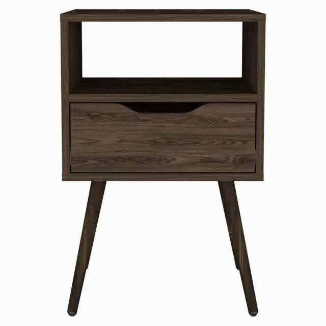 Alt view image 2 of 7 - Otom Nightstand , Superior Top, One Open Shelf, One Drawer, Four Legs -Dark Walnut