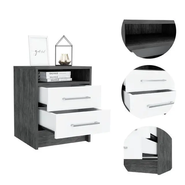 Alt view image 3 of 7 - Eter Nightstand , End Table, Side Table Superior Top, Two Drawers -Smokey Oak / White
