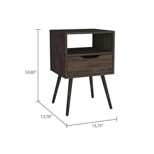 Alt view image 4 of 7 - Otom Nightstand , Superior Top, One Open Shelf, One Drawer, Four Legs -Dark Walnut
