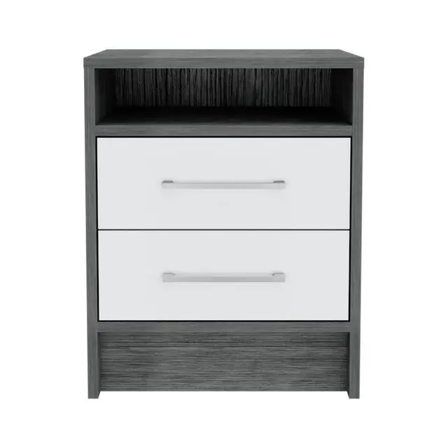 Alt view image 2 of 7 - Eter Nightstand , End Table, Side Table Superior Top, Two Drawers -Smokey Oak / White