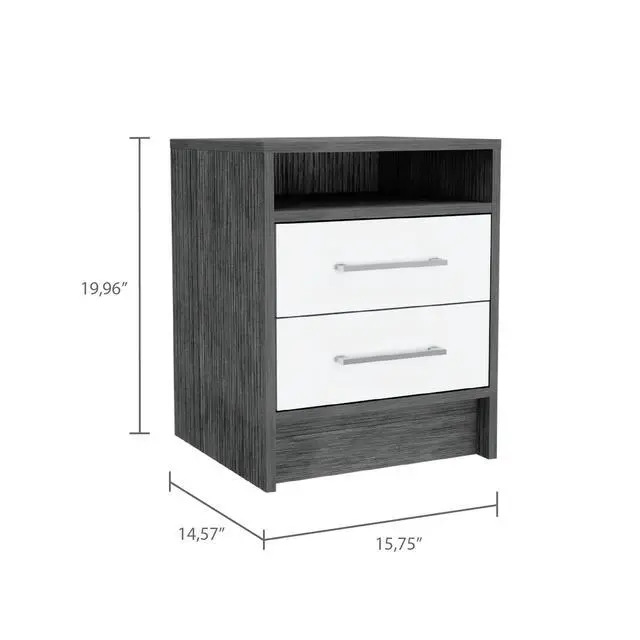 Alt view image 4 of 7 - Eter Nightstand , End Table, Side Table Superior Top, Two Drawers -Smokey Oak / White