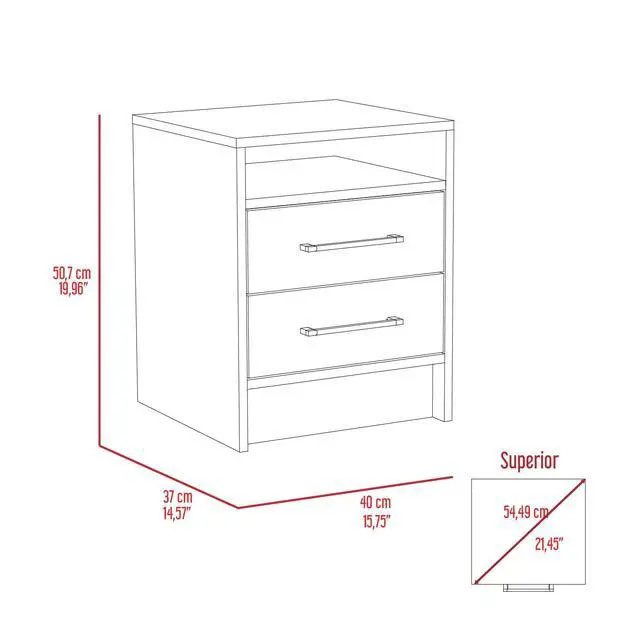 Alt view image 6 of 7 - Eter Nightstand , End Table, Side Table Superior Top, Two Drawers -Smokey Oak / White