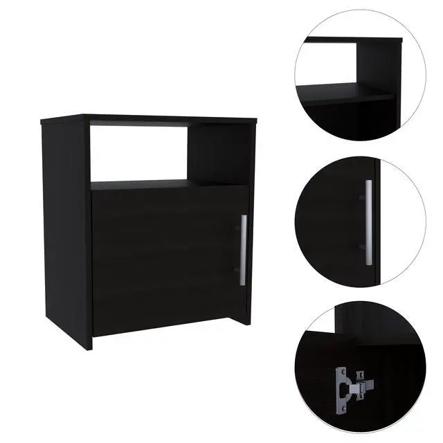 Alt view image 3 of 5 - Nordico Nightstand , End Table, Side Table One Shelf, Single Door Cabinet, Metal Handle -Black