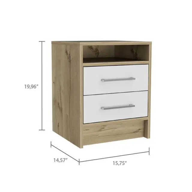 Alt view image 4 of 7 - Eter Nightstand , End Table, Side Table Superior Top, Two Drawers -White / Light Oak