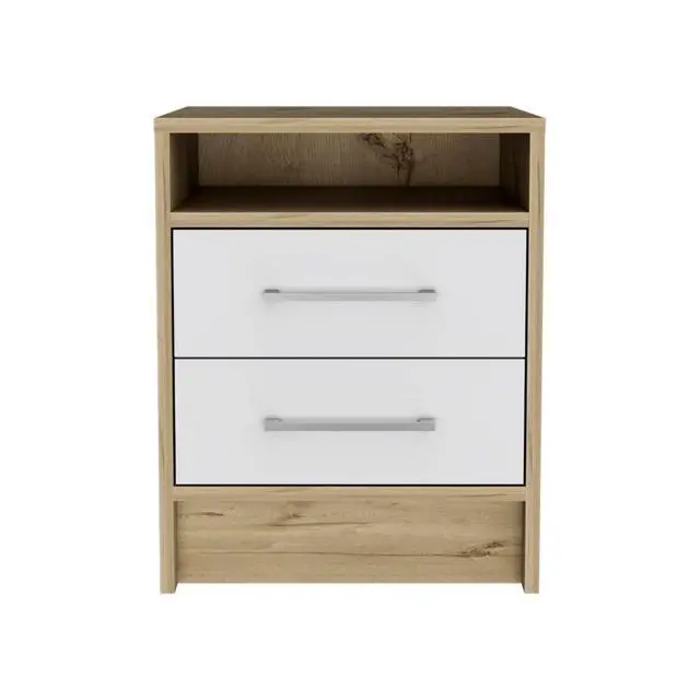 Alt view image 2 of 7 - Eter Nightstand , End Table, Side Table Superior Top, Two Drawers -White / Light Oak
