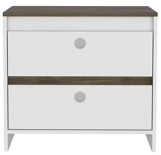 Alt view image 2 of 7 - Otom Nightstand , Superior Top, One Open Shelf, One Drawer, Four Legs -Smokey Oak / White