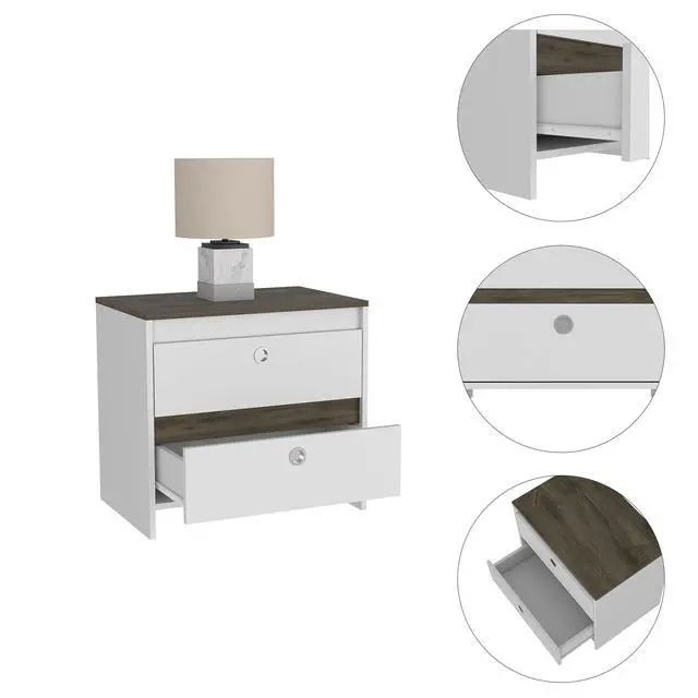 Alt view image 3 of 7 - Otom Nightstand , Superior Top, One Open Shelf, One Drawer, Four Legs -Smokey Oak / White