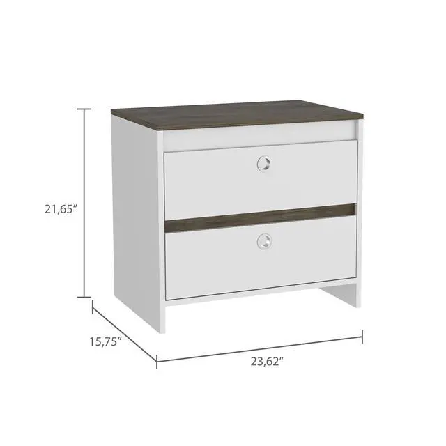 Alt view image 4 of 7 - Otom Nightstand , Superior Top, One Open Shelf, One Drawer, Four Legs -Smokey Oak / White