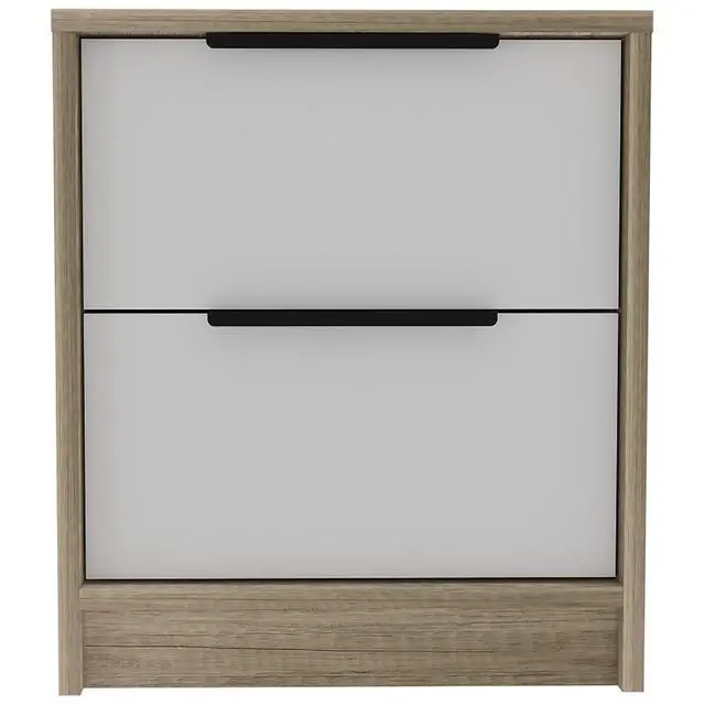 Alt view image 2 of 7 - Kaia Nightstand , End Table, Side Table Two Drawers, Metal Handle -White / Pine