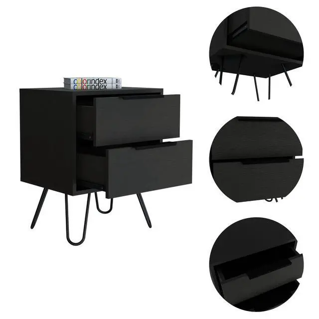 Alt view image 3 of 5 - Augusta 2 Nightstand , End Table, Side Table Four Legs, Two Drawers -Black