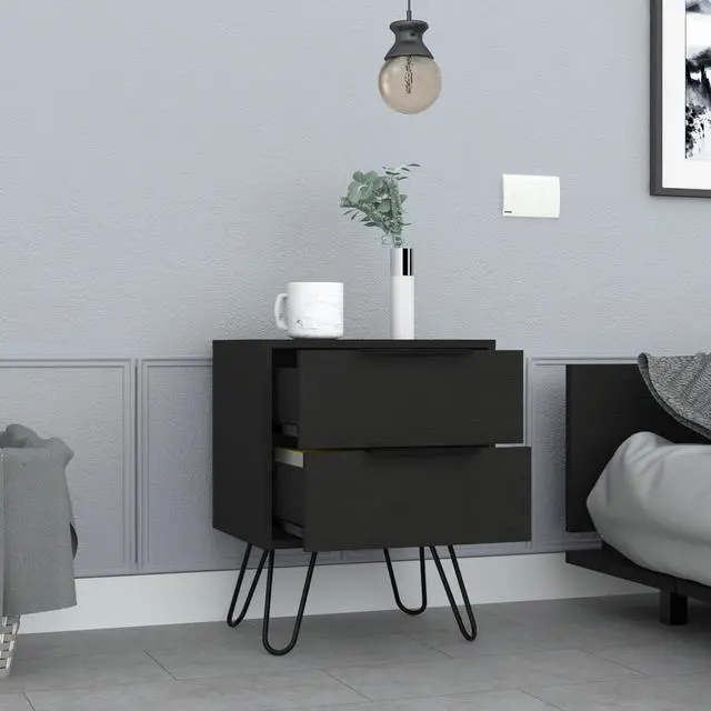 Alt view image 2 of 5 - Augusta 2 Nightstand , End Table, Side Table Four Legs, Two Drawers -Black