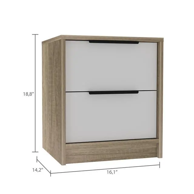 Alt view image 4 of 7 - Kaia Nightstand , End Table, Side Table Two Drawers, Metal Handle -White / Pine