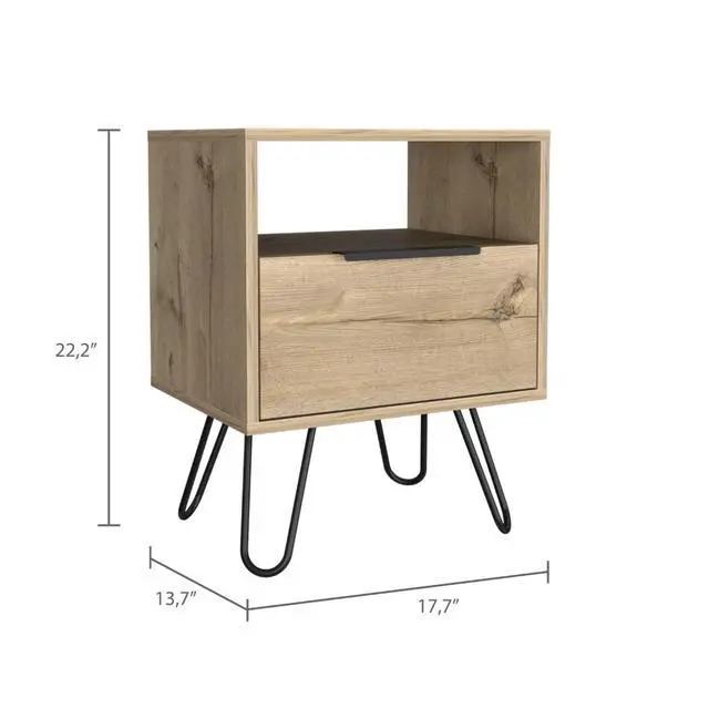 Alt view image 4 of 5 - Augusta Nightstand , End Table, Side Table Single Door Cabinet, Hairpin Legs -Light Oak