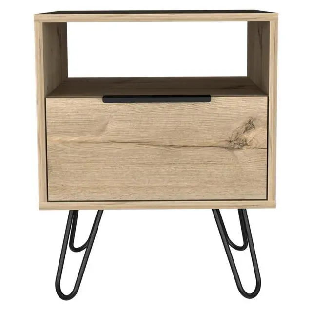 Alt view image 5 of 5 - Augusta Nightstand , End Table, Side Table Single Door Cabinet, Hairpin Legs -Light Oak