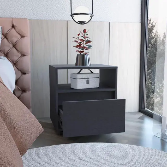 Alt view image 4 of 7 - Austin Nightstand , End Table, Side Table Casters, Single Drawer-Black