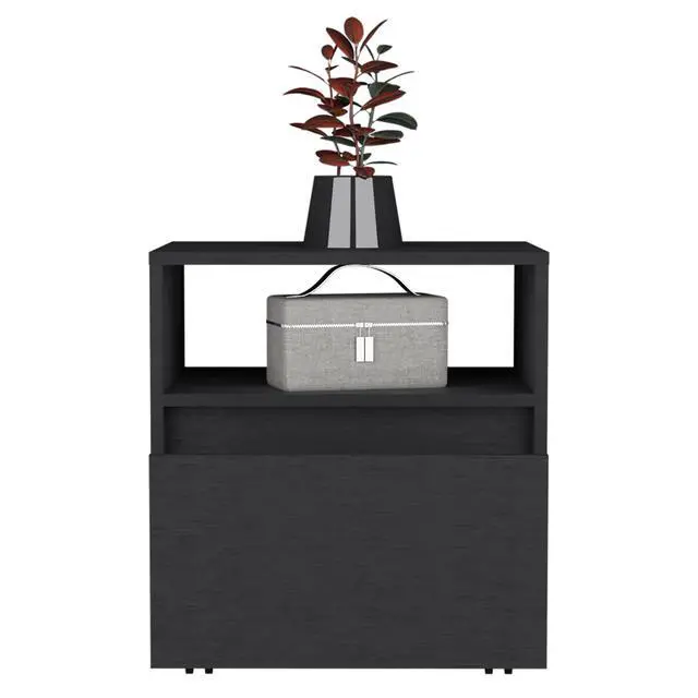 Alt view image 5 of 7 - Austin Nightstand , End Table, Side Table Casters, Single Drawer-Black