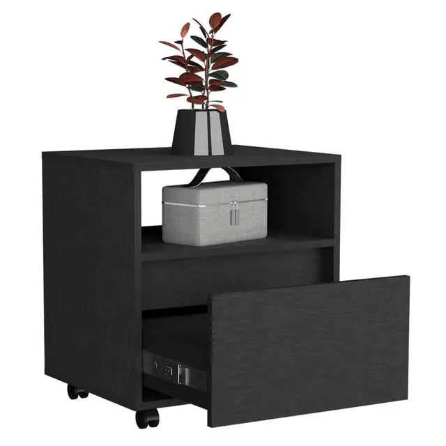 Alt view image 7 of 7 - Austin Nightstand , End Table, Side Table Casters, Single Drawer-Black