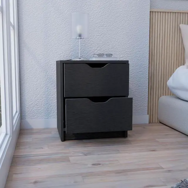 Alt view image 4 of 7 - Basilea 2 Drawers Nightstand , End Table, Side Table Pull Out System -Black