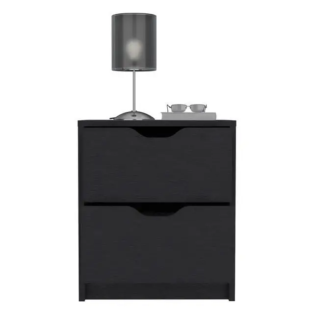 Alt view image 5 of 7 - Basilea 2 Drawers Nightstand , End Table, Side Table Pull Out System -Black