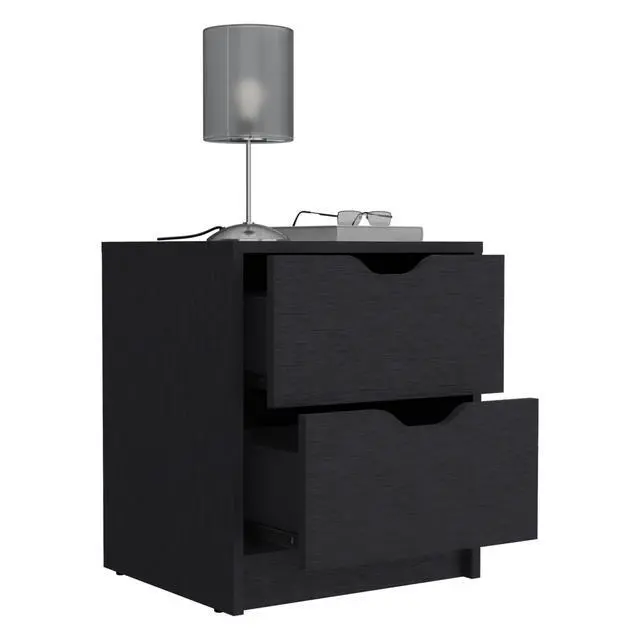 Alt view image 7 of 7 - Basilea 2 Drawers Nightstand , End Table, Side Table Pull Out System -Black