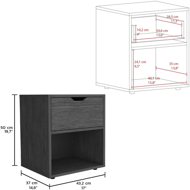 Alt view image 3 of 7 - Aberdeeen 19.7-Inch High Nightstand End Table With Open Shelf