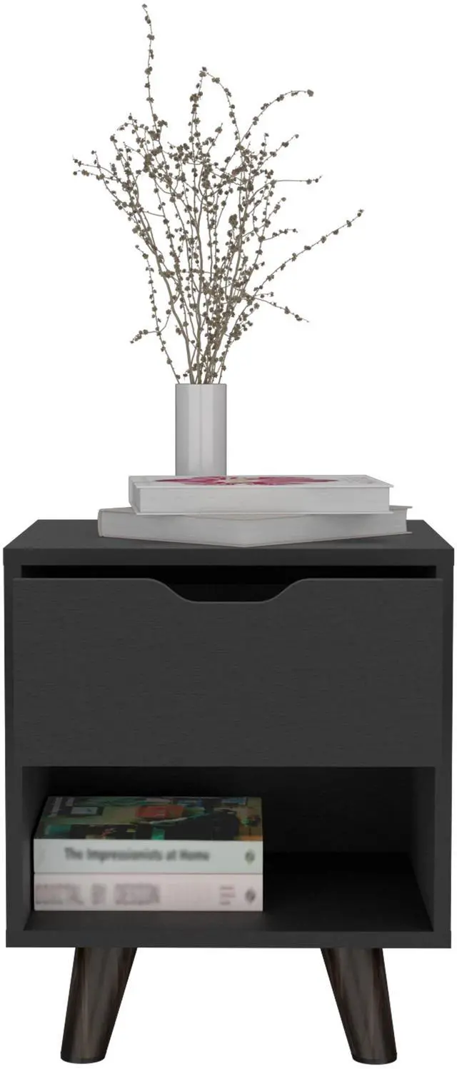 Alt view image 5 of 7 - Crail Nightstand With 1 Open Storage Shelf, 1 Drawer And Wooden Legs