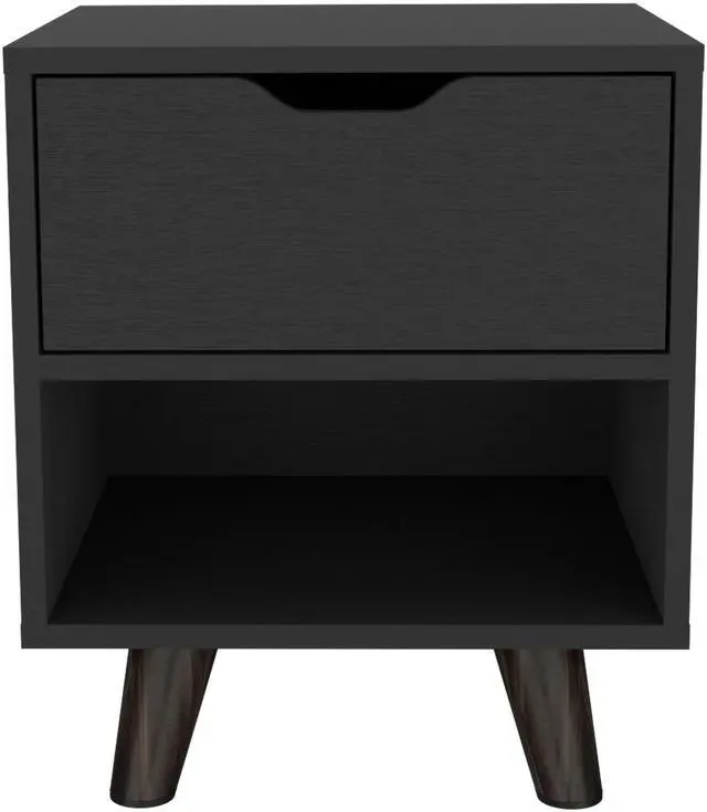 Alt view image 2 of 7 - Crail Nightstand With 1 Open Storage Shelf, 1 Drawer And Wooden Legs