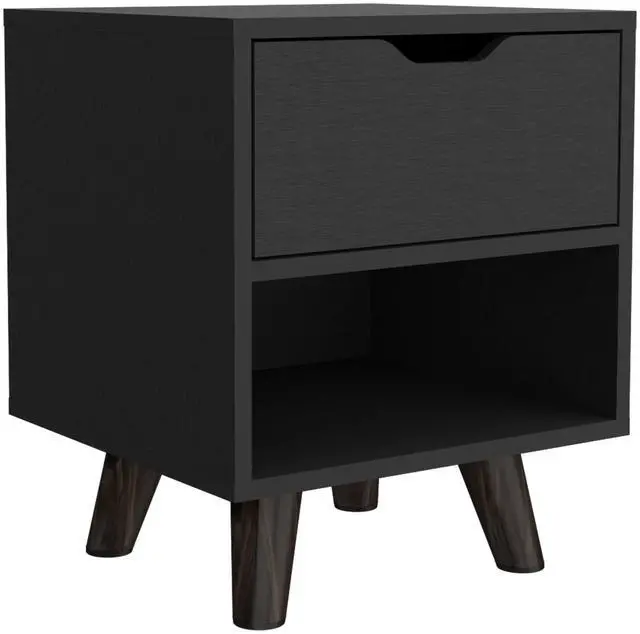 Alt view image 6 of 7 - Crail Nightstand With 1 Open Storage Shelf, 1 Drawer And Wooden Legs