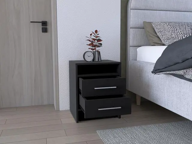 Alt view image 5 of 7 - Greter 24" Two-Drawer Night Stand With Open Shelf